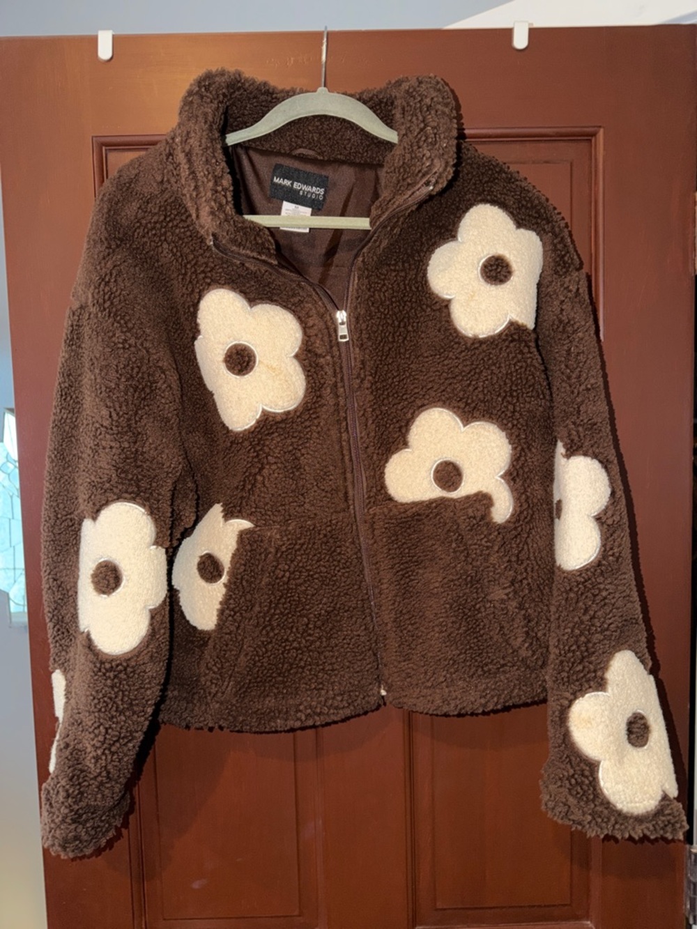 Brown Floral Sherpa Zip Jacket